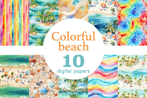 Colorful Beach Digital Papers | Summer Seamless Pattern Digital Pattern GlamArtZhanna 