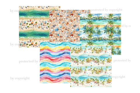 Colorful Beach Digital Papers | Summer Seamless Pattern Digital Pattern GlamArtZhanna 