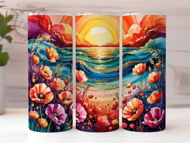 Colorful Beach Sunset Tumbler, Colorful Sunset Design, 20oz Sublimation Wrap, Summer Beach Tumbler, Tropical Sunset Drinkware, Vibrant Summer Cup, Ocean Sunset Tumbler Sublimation Lara' s Designs 