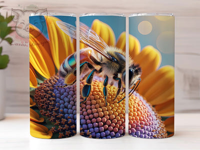 Colorful Bee Sunflower 20oz Tumbler Wrap, Blooming Sunflower, Collecting Pollen, Wildlife Design, Bee Art, 20oz Tumbler Wrap, Sublimation PNG Sublimation Lara' s Designs 