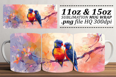 Colorful Bird Mug Wrap – 11oz & 15oz Sublimation Design Sublimation afrosvg 