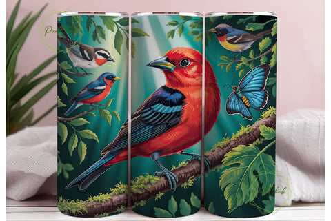 Colorful Birds Tumbler Wrap PNG Sublimation PixelChick 