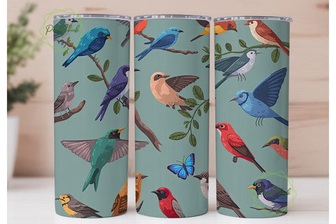 Colorful Birds Tumbler Wrap PNG Sublimation PixelChick 