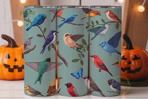 Colorful Birds Tumbler Wrap PNG Sublimation PixelChick 