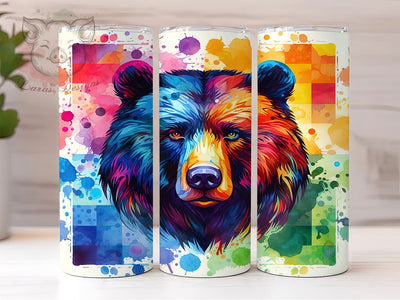 Colorful Black Bear 20 oz Skinny Tumbler Sublimation Design, Straight & Tapered Tumbler Png, Colorful Bear Tumbler Png, Digital Download PNG Sublimation Lara' s Designs 