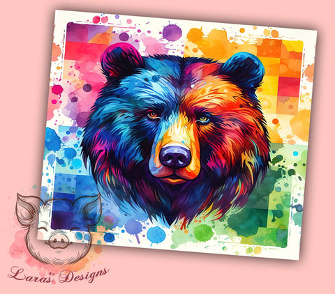 Colorful Black Bear 20 oz Skinny Tumbler Sublimation Design, Straight & Tapered Tumbler Png, Colorful Bear Tumbler Png, Digital Download PNG Sublimation Lara' s Designs 