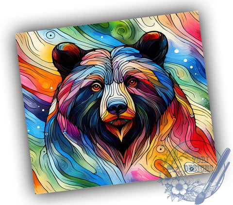 Colorful Black Bear 20oz Skinny Tumbler PNG, Bear Tumbler Sublimation Wrap, Straight & Tapered Tumbler Wrap, Instant Digital Download Sublimation ToriDesigns 