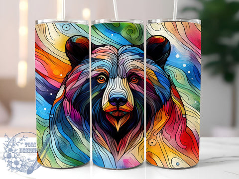 Colorful Black Bear 20oz Skinny Tumbler PNG, Bear Tumbler Sublimation Wrap, Straight & Tapered Tumbler Wrap, Instant Digital Download Sublimation ToriDesigns 