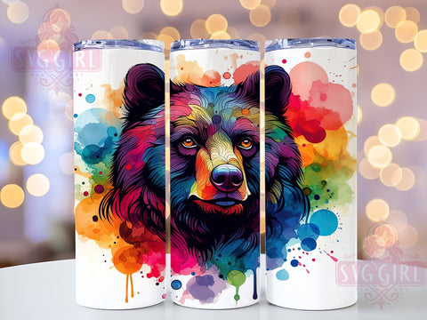 Colorful Black Bear 20oz Tumbler Wrap Sublimation Design, Straight Tapered Tumbler Wrap, Black Bear Tumbler Png, Instant Digital Download Sublimation SvggirlplusArt 