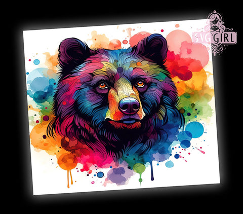 Colorful Black Bear 20oz Tumbler Wrap Sublimation Design, Straight Tapered Tumbler Wrap, Black Bear Tumbler Png, Instant Digital Download Sublimation SvggirlplusArt 