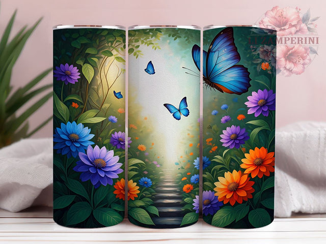 Colorful Blue Butterfly Tumbler Wrap, Blue Butterfly Tumbler, Floral Drinkware, 20oz Tumbler, Sublimation Design, Nature Lover Gift, Spring Decor, Colorful Butterfly Art Sublimation Li Zamperini 