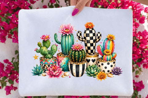 Colorful Boho Cactus Garden with Blooming Flowers Sublimation SVGArt 