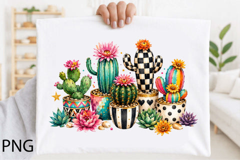 Colorful Boho Cactus Garden with Blooming Flowers Sublimation SVGArt 