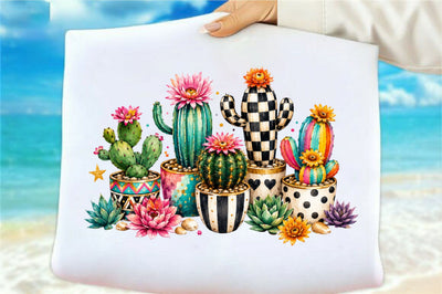 Colorful Boho Cactus Garden with Blooming Flowers Sublimation SVGArt 