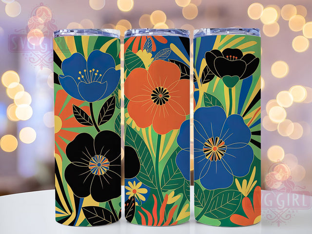 Colorful Botanical Floral Tumbler, Floral Art, Botanical Lover, Vibrant Design, Whimsical Pattern, 20Oz Tumbler, Sublimation Wrap Sublimation SvggirlplusArt 