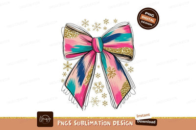 Colorful bow with snowflakes ribbon pink Sublimation Designangry 