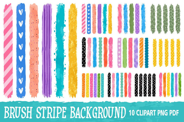 Colorful Brush Stripe Background Bundle, Hand Painted Stripes Clipart PNG, Watercolor Brush Strokes, Decorative Border Graphics SVG FiveStarCrafting 