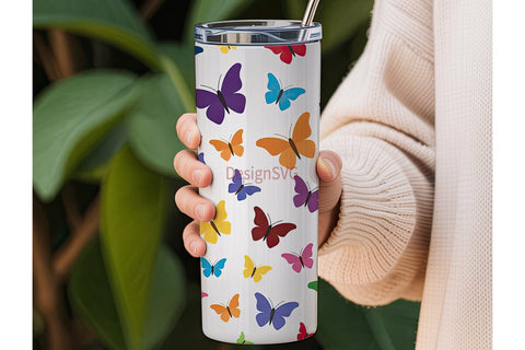 Colorful Butterflies 20oz Tumbler Wrap Sublimation DesignSVG 