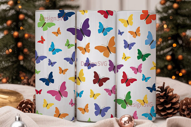 Colorful Butterflies 20oz Tumbler Wrap Sublimation DesignSVG 