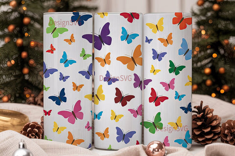 Colorful Butterflies 20oz Tumbler Wrap Sublimation DesignSVG 