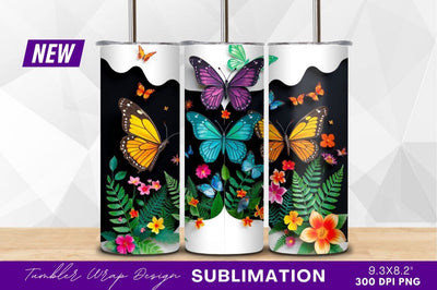 Colorful butterflies and flowers artful tumbler png Sublimation Regulrcrative 