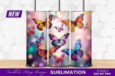 Colorful butterflies flying on bokeh background tumbler png Sublimation Regulrcrative 