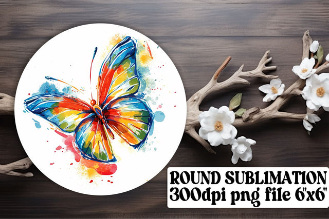 Colorful Butterfly Circle Sublimation Design for Keychains & Coasters Sublimation afrosvg 