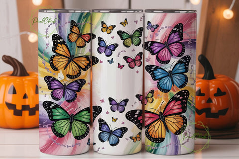 Colorful Butterfly Collage 20oz Tumbler Sublimation PixelChick 