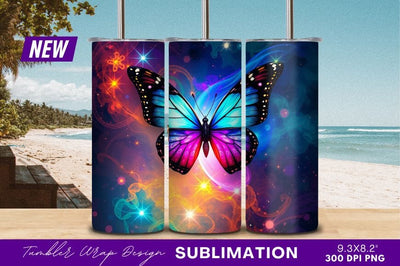 Colorful Butterfly Fantasy Background Tumbler Png Sublimation Regulrcrative 