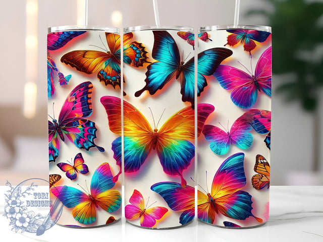 Colorful Butterfly Floral 20oz Tumbler, Butterfly Design, Sublimation Wrap, Custom Drinkware, Insect Decor, Floral Tumbler Sublimation ToriDesigns 