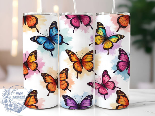 Colorful Butterfly Floral 20oz Tumbler, Butterfly Design, Sublimation Wrap, Custom Drinkware, Insect Decor, Floral Tumbler Sublimation ToriDesigns 