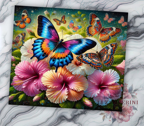 Colorful Butterfly Flower Floral Tumbler Wrap, 20oz Drinkware, Butterfly Sublimation, Floral Tumbler Design, Colorful Drinkware, Butterfly Gifts Sublimation Li Zamperini 