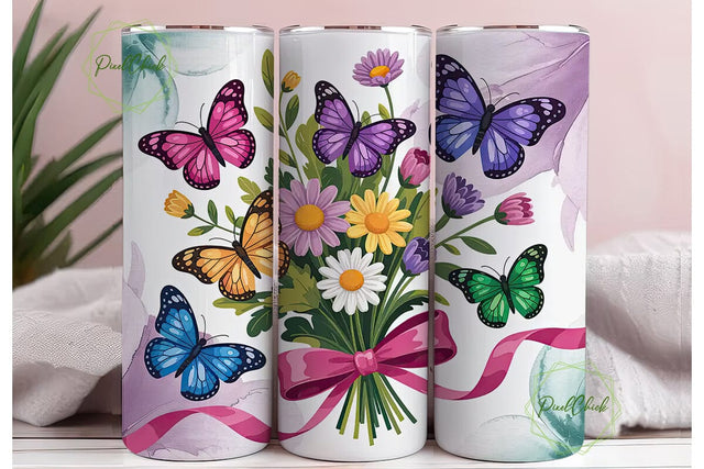 Colorful Butterfly Garden 20oz Tumbler Sublimation PixelChick 