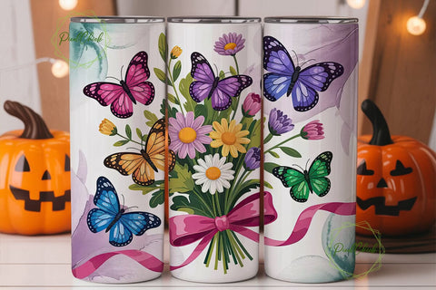 Colorful Butterfly Garden 20oz Tumbler Sublimation PixelChick 