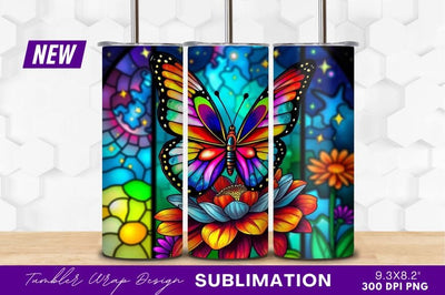 Colorful Butterfly On Flower Stained Glass Sublimation Regulrcrative 