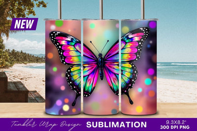 Colorful Butterfly Tumbler Png Design Illustration Sublimation Regulrcrative 