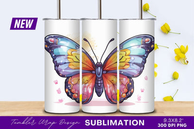 Colorful Butterfly Tumbler Png Graphic Design Sublimation Regulrcrative 