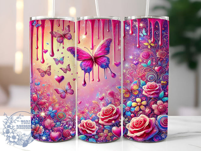 Colorful Butterfly Valentine Tumbler Wrap, Valentines Day Decor, 20oz Tumbler Wrap, Cute Butterfly Gift, Romantic Mug, Personalized Valentine Tumbler, Colorful Butterfly Design Sublimation ToriDesigns 
