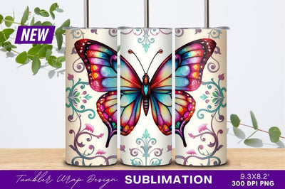 Colorful Butterfly With Floral Background Art Sublimation Regulrcrative 
