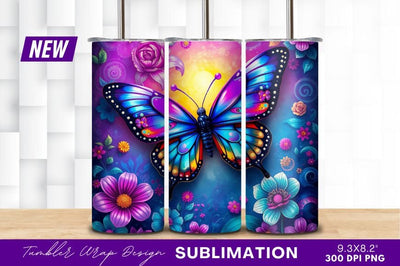 Colorful Butterfly With Flowers Digital Illustration Sublimation Regulrcrative 
