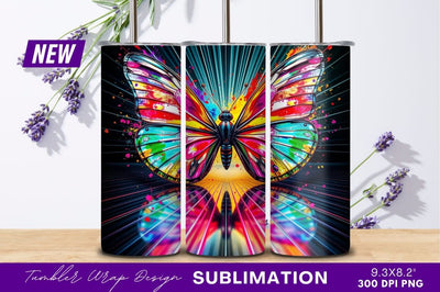 Colorful Butterfly With Reflection Tumbler Png Sublimation Regulrcrative 