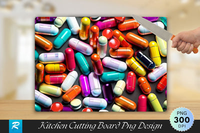 Colorful Capsule Pills Background Cutting Board Sublimation Regulrcrative 