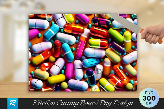 Colorful Capsule Pills Background Cutting Board Sublimation Regulrcrative 