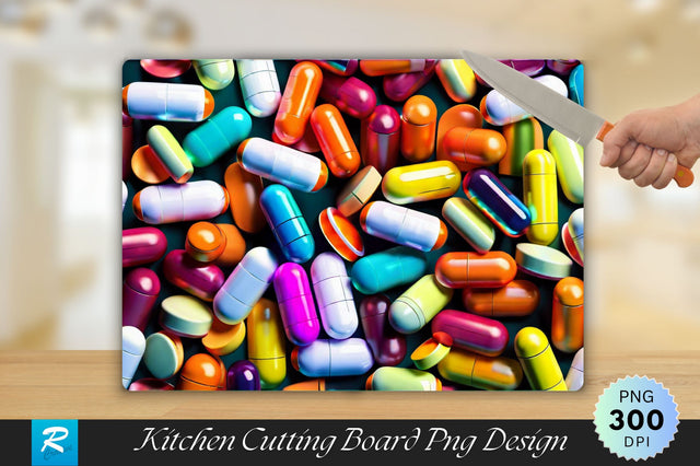 Colorful Capsule Pills Background Cutting Board Sublimation Regulrcrative 