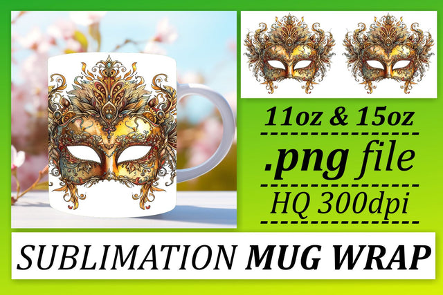 Colorful Carnival Creations: Mardi Gras Mask Mug - 11oz & 15oz Sublimation afrosvg 