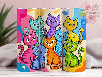 Colorful Cartoon Cat Group 20oz Tumbler, Colorful Accent, Cartoon Style, Cat Motif, Group Design, Playful Theme, Sublimation Wrap, 20oz Tumbler Sublimation Li Zamperini 
