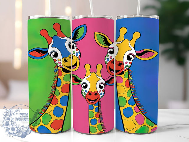 Colorful Cartoon Giraffe Tumbler Wrap, Colorful Giraffe Design, Cute Animal Wrap, Giraffe Lover Gift, Bright Safari Sublimation, 20oz Tumbler Template, Playful Animal Pattern Sublimation ToriDesigns 