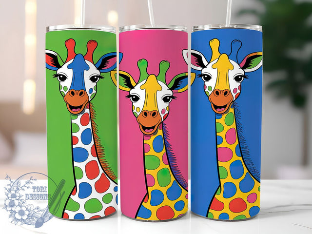 Colorful Cartoon Giraffe Tumbler Wrap, Colorful Giraffe Design, Cute Animal Wrap, Giraffe Lover Gift, Bright Safari Sublimation, 20oz Tumbler Template, Playful Animal Pattern Sublimation ToriDesigns 