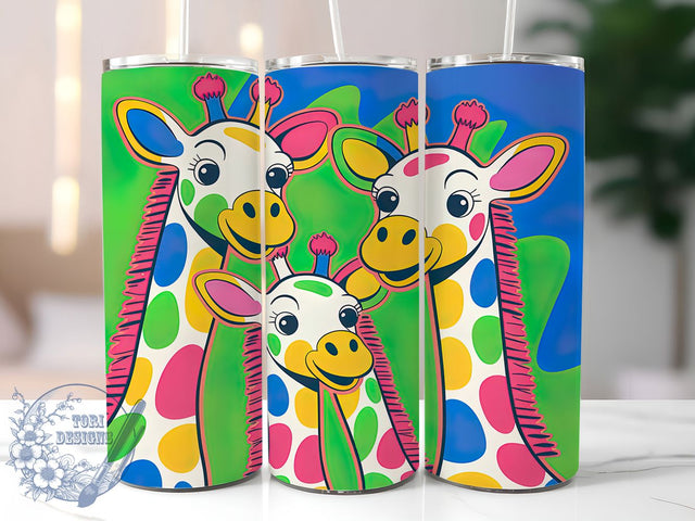 Colorful Cartoon Giraffe Tumbler Wrap, Colorful Giraffe Design, Cute Animal Wrap, Giraffe Lover Gift, Bright Safari Sublimation, 20oz Tumbler Template, Playful Animal Pattern Sublimation ToriDesigns 