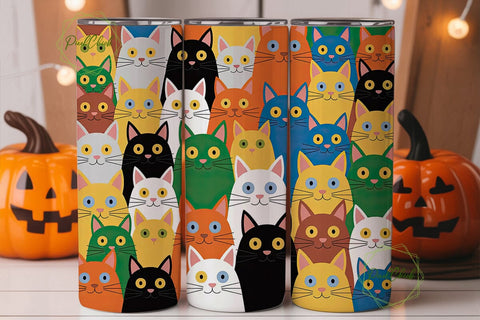 Colorful Cat Faces 20oz Tumbler Wrap Sublimation PixelChick 
